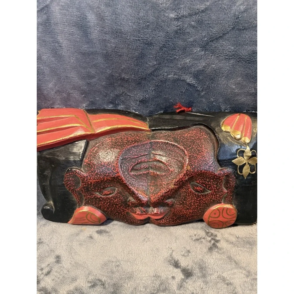 Vintage Indonesian Hand Carved Wooden Dual Face Mask Wall‎